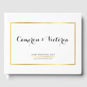 の結婚KEEPSAKEシンプルスタイリッシュ金ゴールドフェイクフレーム ゲストブック (正面)