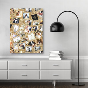 の結婚Keepsake 30フォトコラージュ金ゴールドID1065 キャンバスプリント