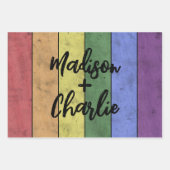 の結婚LGBTフラグプライドヴィンテージ名前をカスタムする ラッピングペーパーシート (正面2)