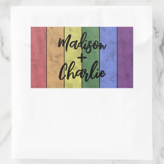 の結婚LGBTフラグプライドヴィンテージ名前をカスタムする 長方形シール (バッグ)