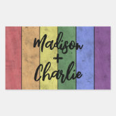 の結婚LGBTフラグプライドヴィンテージ名前をカスタムする 長方形シール (正面)