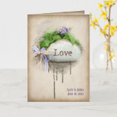 の結婚LOVE文字は石に刻まれた カード (黄色い花)