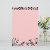 の結婚LOVE BIRDSブラックとピンクのダマスク 便箋 (スタンド正面)