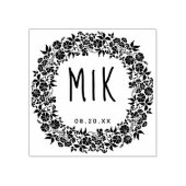 の結婚Monogram日付の保存 |フローラリース ラバースタンプ (インプリント)