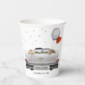 の結婚Oldtimer Car w/Names & Date紙カップ 紙コップ (正面)