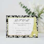 の結婚Paris Black Damask RSVPカード 招待状 (スタンド正面)