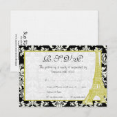 の結婚Paris Black Damask RSVPカード 招待状 (正面/裏面)