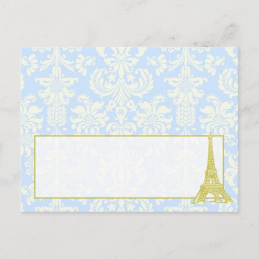 の結婚Paris Blue Damask書き込み可能座席表 ポストカード (正面)