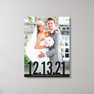 の結婚PHOTO DATEメモリはっきりしたブラック キャンバスプリント