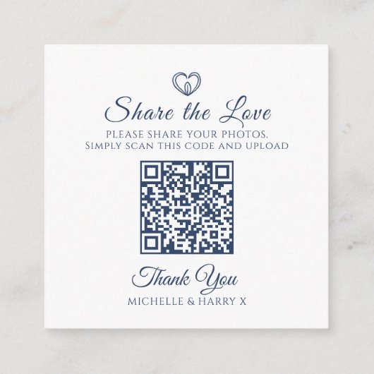 の結婚QR写真共有ハート楕円葉モノグラム エンクロージャーカード (裏面)