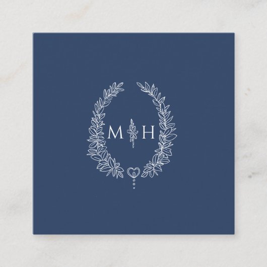 の結婚QR写真共有ハート楕円葉モノグラム エンクロージャーカード (正面)