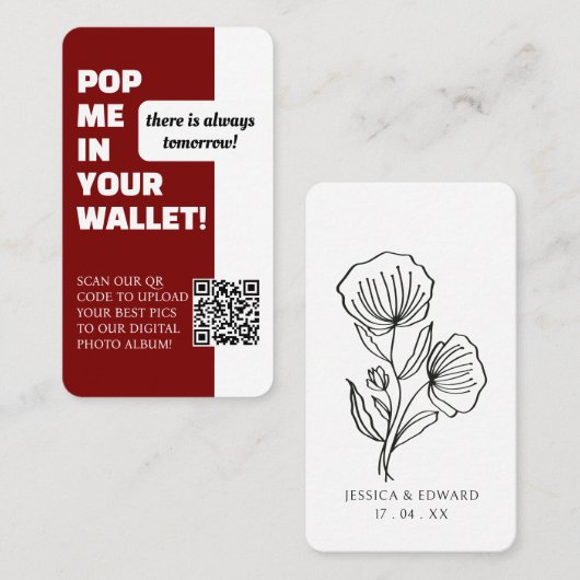 の結婚Red White Scan Qrコードフォトアルバムモダン 名刺 (正面/裏面)