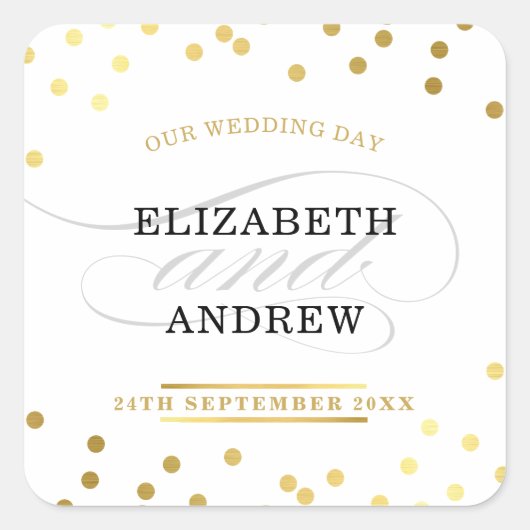 の結婚SEALシックなミニマモダンリスト金ゴールド紙吹雪 スクエアシール (正面)