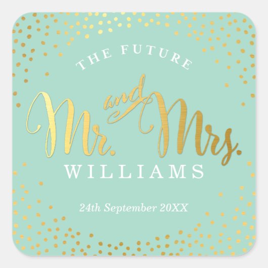 の結婚SEALミニ金ゴールドスタイリッシュ紙吹雪ミント スクエアシール (正面)
