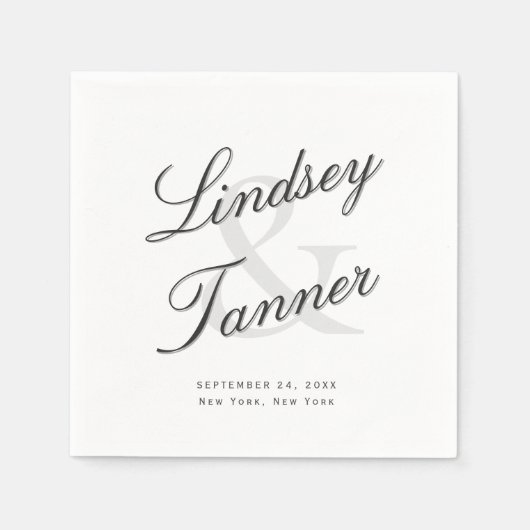 の結婚Shadowed ScriptのエレガントBride & Groom スタンダードカクテルナプキン (正面)