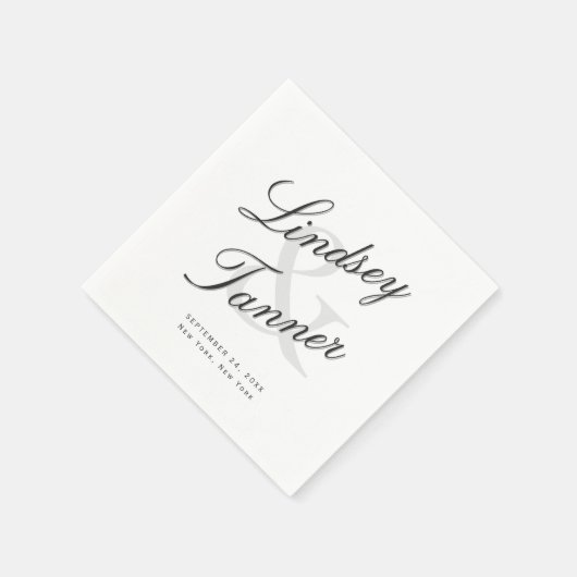 の結婚Shadowed ScriptのエレガントBride & Groom スタンダードカクテルナプキン (角)