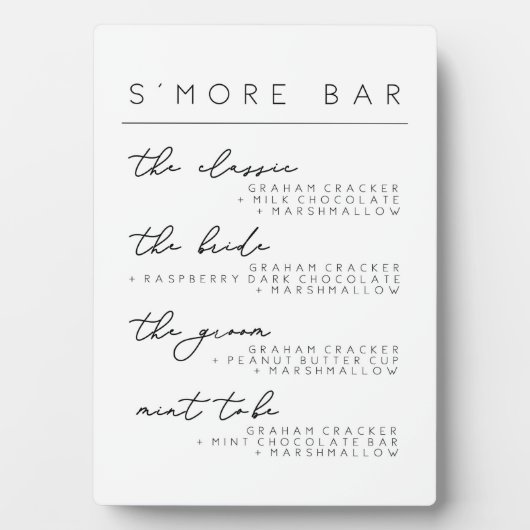 の結婚S'moreバーのメニュー署名、Smoreレシピポスター フォトプラーク (正面)