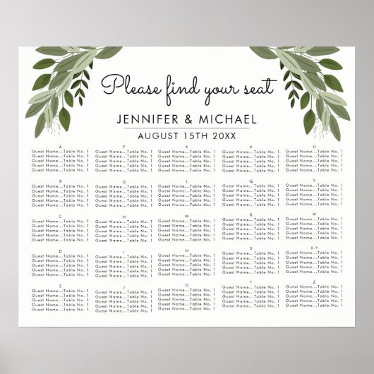 の結婚Sprigs – アルファベット順の座席表 ポスター (正面)
