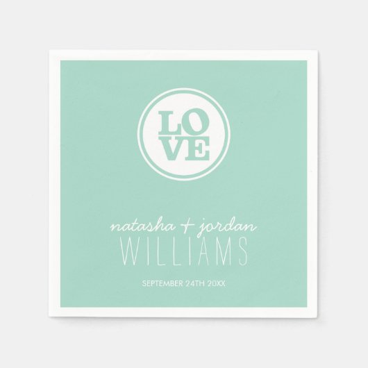 の結婚TABLE DECORラブスポットタイポグラフィミントクール スタンダードカクテルナプキン (正面)