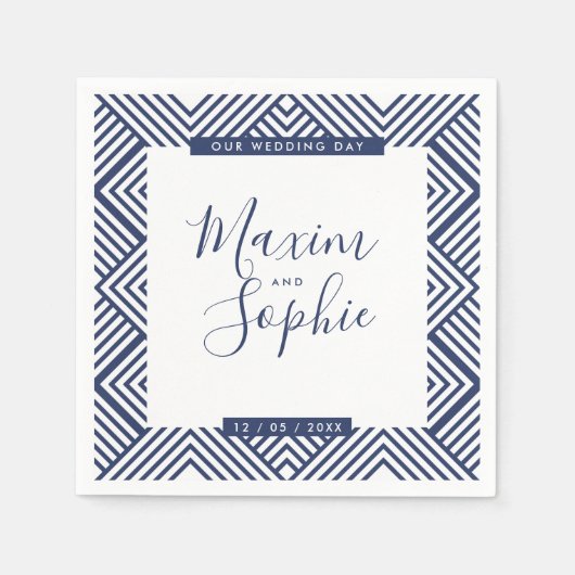 の結婚TABLE geoシンプルモダン結婚ブルー スタンダードカクテルナプキン (正面)