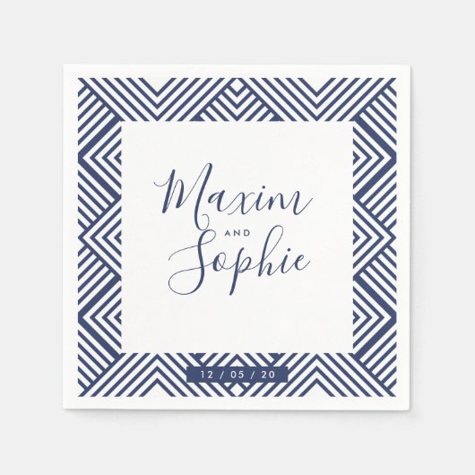 の結婚TABLE geoシンプルモダン結婚ブルー スタンダードカクテルナプキン (正面)