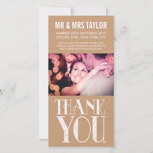 の結婚Thank You Neutralフォトカ素朴ード サンキューカード (正面)