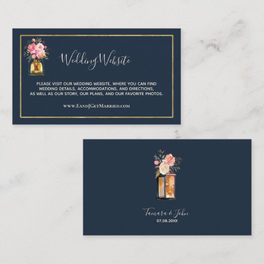 の結婚Webサイエレガントトネイビーブルーコーラル 名刺 (正面/裏面)