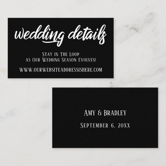 の結婚Webサイトのエレガント詳細(Script, Black) エンクロージャーカード (正面/裏面)