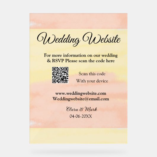 の結婚webサイトの追加Q Rコードスキャンの追加名前日付ye アクリルサイン (正面)