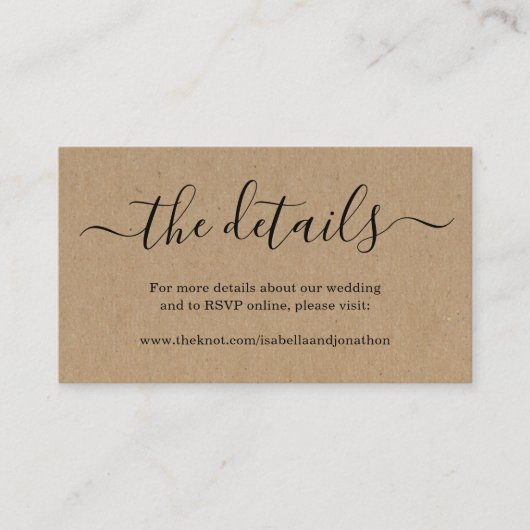 の結婚Webサイトエンクロージャカー素朴ド – Kraft エンクロージャーカード (正面)