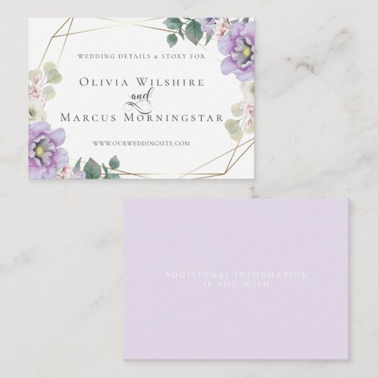 の結婚Webサイトカード |ラベンダーウォーターカラーフローラ エンクロージャーカード (正面/裏面)