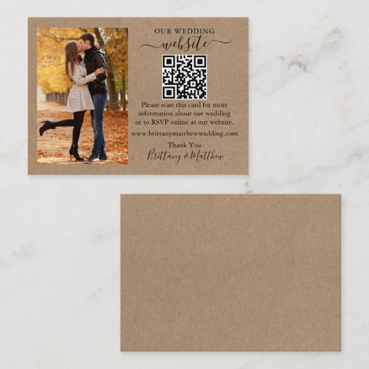 の結婚WebサイトミニマシンプルリストQRクラフト写真 エンクロージャーカード (正面/裏面)