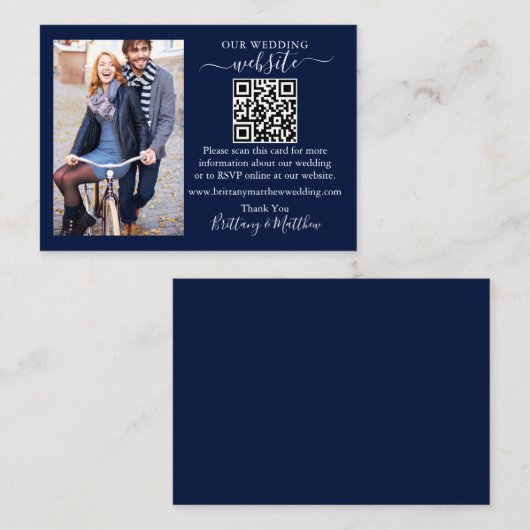 の結婚WebサイトミニマシンプルリストQRフォトブルー エンクロージャーカード (正面/裏面)