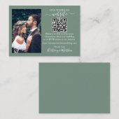 の結婚WebサイトミニマルQRフォトセージグリーン エンクロージャーカード (正面/裏面)