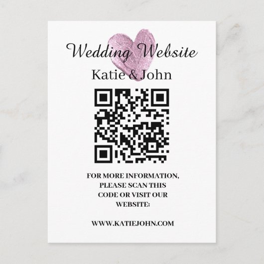 の結婚Webサイト名前の追加文字QRコードのミニマリスト ポストカード (正面)