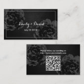 の結婚Webサイト挿入カード |黒エレガントフローラ エンクロージャーカード (正面/裏面)