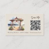 の結婚Webサイト木製ビーチアーチとカップル写真 エンクロージャーカード (正面)