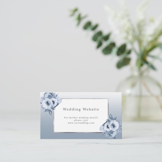 の結婚webサイト詳細ほこりっぽいブルー花模様ホワイト エンクロージャーカード (スタンド正面)