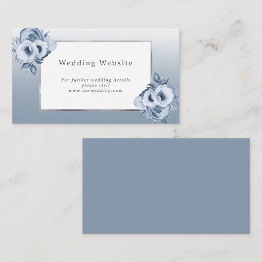 の結婚webサイト詳細ほこりっぽいブルー花模様ホワイト エンクロージャーカード (正面/裏面)