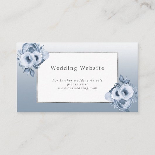 の結婚webサイト詳細ほこりっぽいブルー花模様ホワイト エンクロージャーカード (正面)