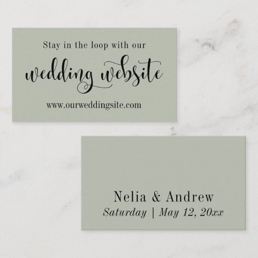 の結婚Webサイト、スクリプかわいらしト編集可能Sage Green エンクロージャーカード (正面/裏面)