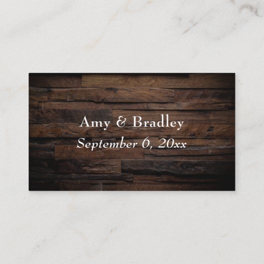 の結婚Webサイト | 白いスクリプト素朴と茶色の木材 エンクロージャーカード (裏面)