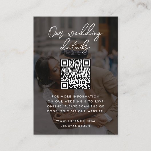 の結婚Webサイト | QRコード最小化写真RSVP エンクロージャーカード (正面)