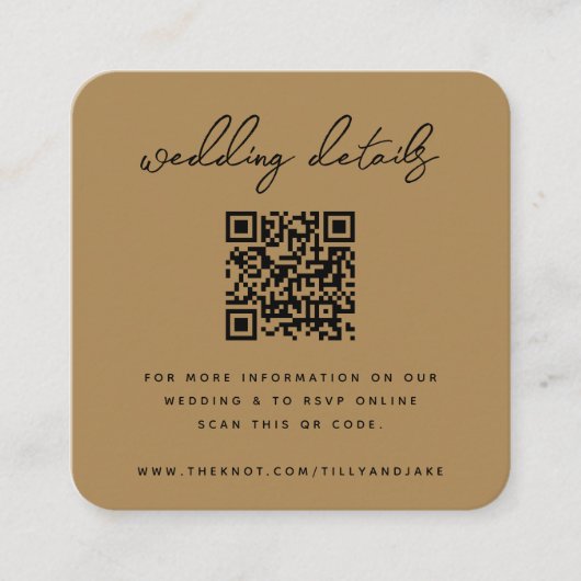 の結婚Webサイト | QRコード金ゴールドミニマル写真RSVP エンクロージャーカード (正面)