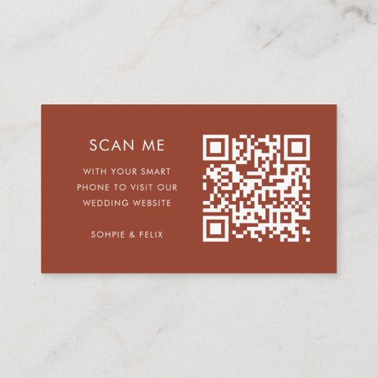 の結婚Webサイト | Terracotta燃えたオレンジ色のQRコード エンクロージャーカード (裏面)