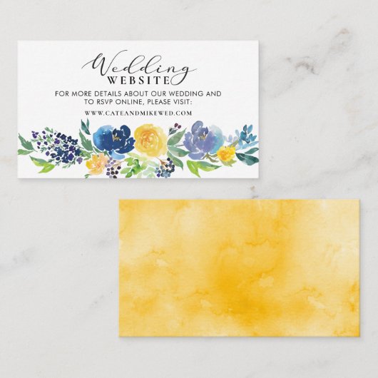 の結婚WebサイトNavy Blue and Yellowフローラ 名刺 (正面/裏面)