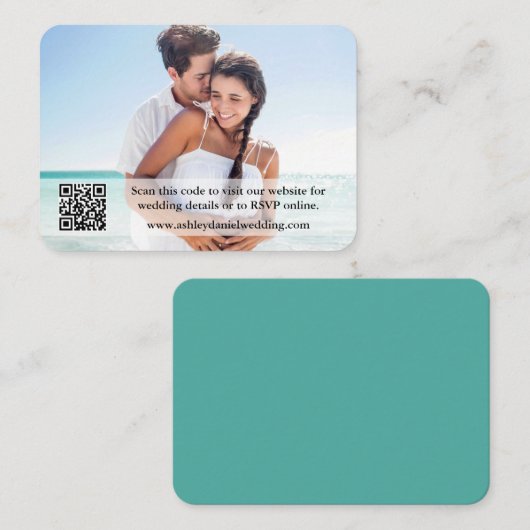 の結婚WebサイトQRオーバーレイフォトティール(緑がかった色) エンクロージャーカード (正面/裏面)