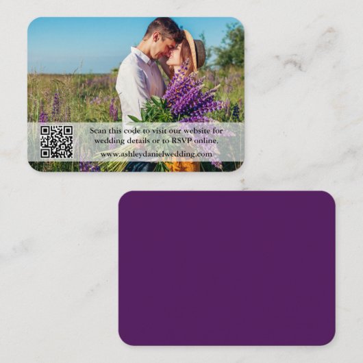 の結婚WebサイトQRオーバーレイフォトパープル エンクロージャーカード (正面/裏面)