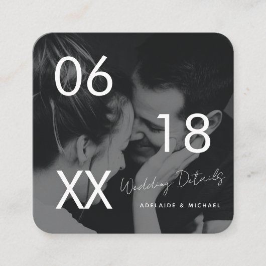 の結婚WebサイトQRコードミニマル写真結婚式RSVP エンクロージャーカード (正面)