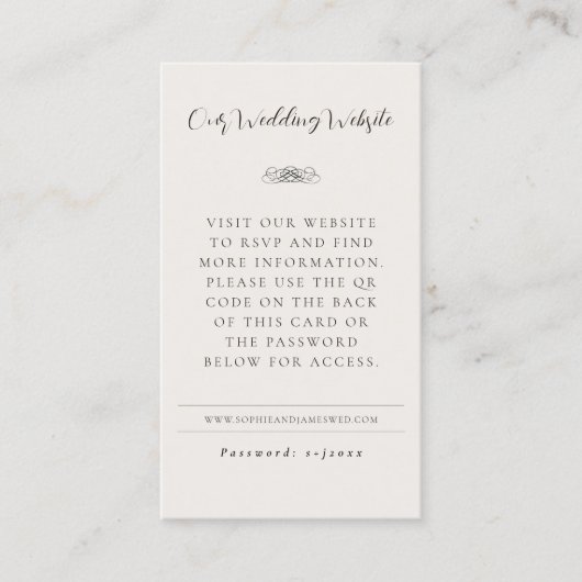 の結婚WebサイトQRコードRSVPエンクロージャカード 名刺 (正面)